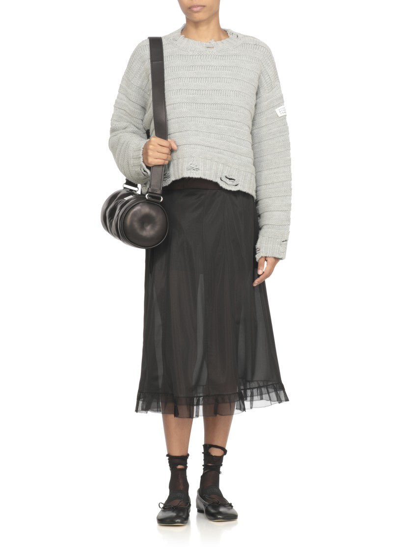 Mm6 By Maison Margiela Wool Blend Sweater With Numeric Logo Patch And Cut-Out Details