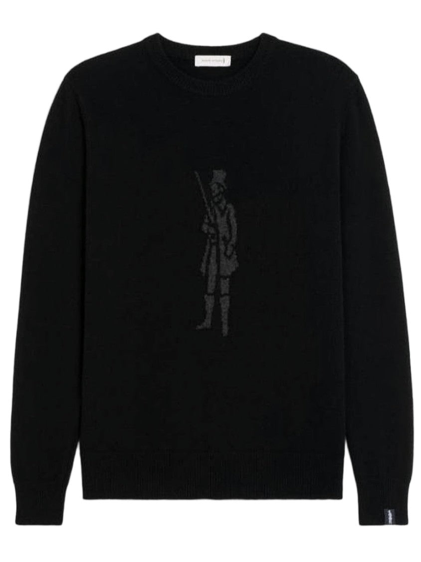 Mackintosh Crewneck Black Knit Sweater With Minimalist Graphic Detail