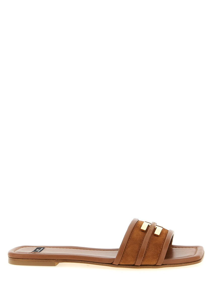 Elisabetta Franchi Suede And Smooth Leather Slides