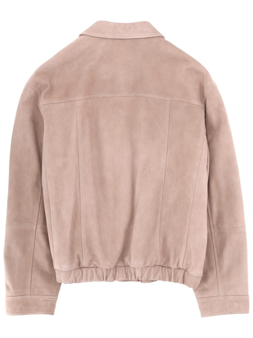 Brunello Cucinelli Minimalist Zip-Up Leather Suede Jacket