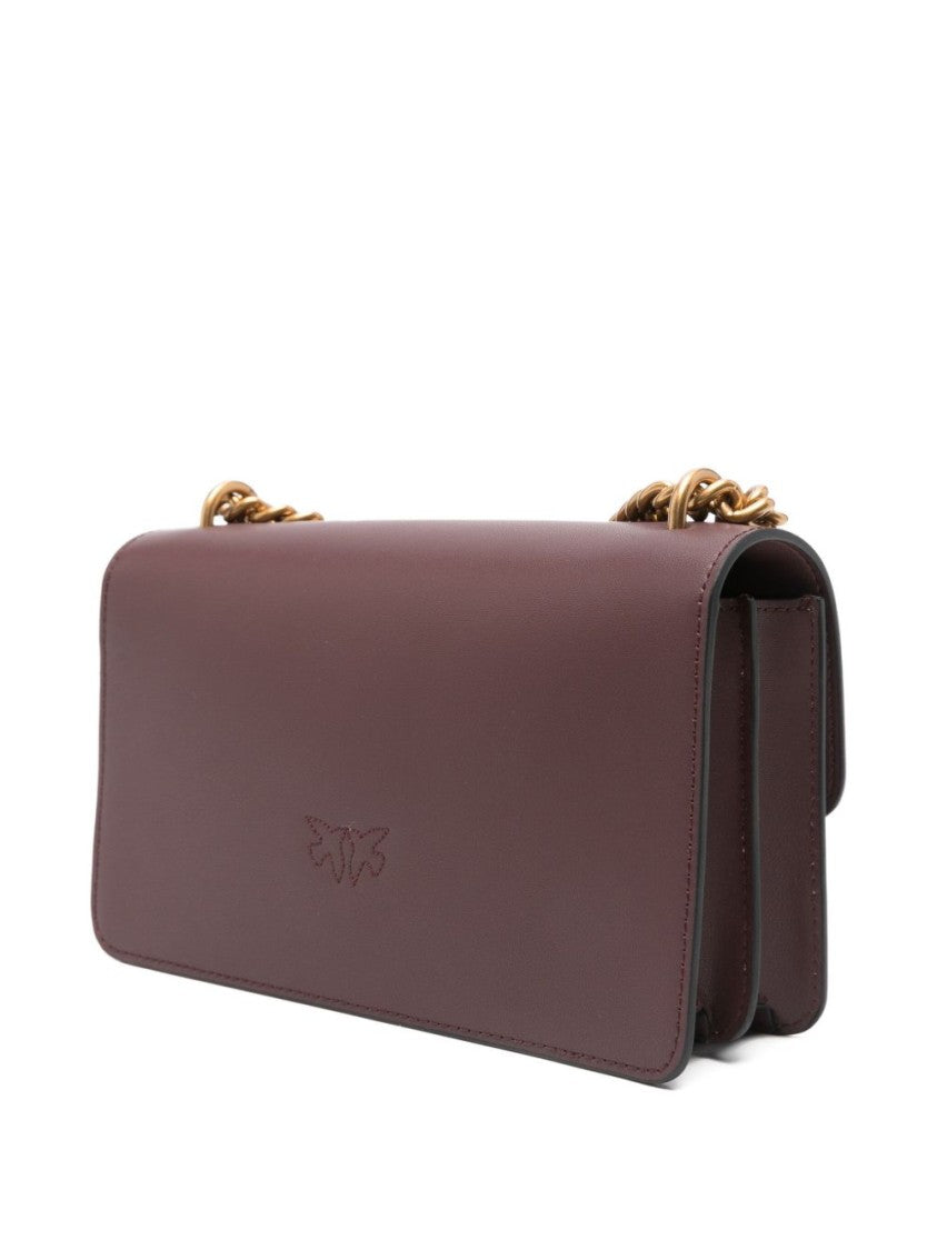Pinko Structured Burgundy Shoulder Bag With Gold-Tone Clasp