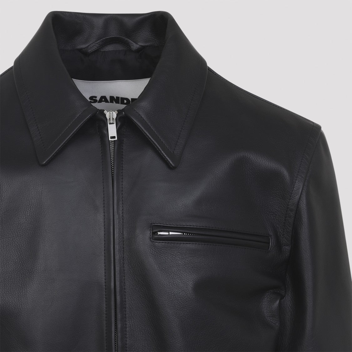 Jil Sander Black Calf Leather Jacket With Classic Collar And Refined Silhouette