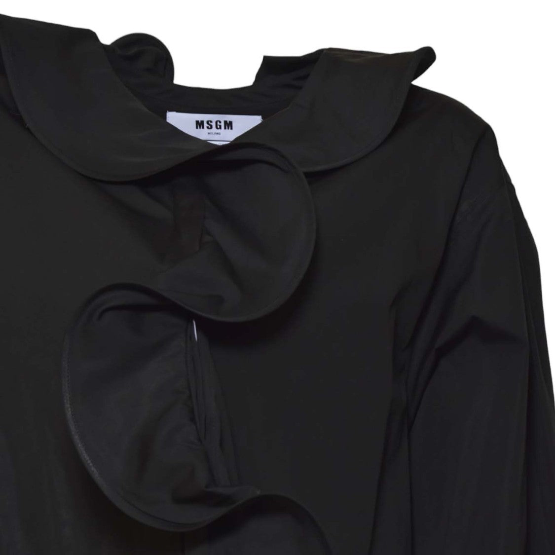 Msgm Ruffled Black Cotton Shirt With Dramatic Placket And Cuffs
