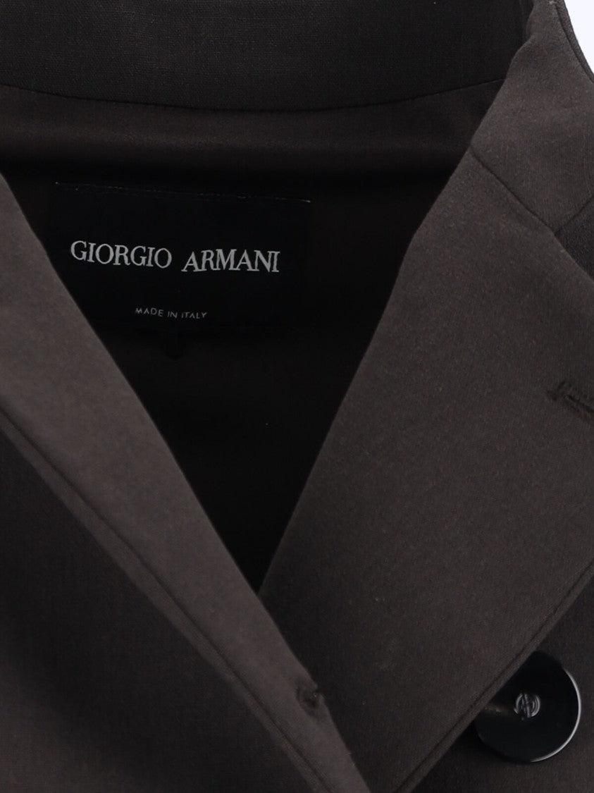 Giorgio Armani Double-Breasted Virgin Wool Blazer, Brown, Crew Neck