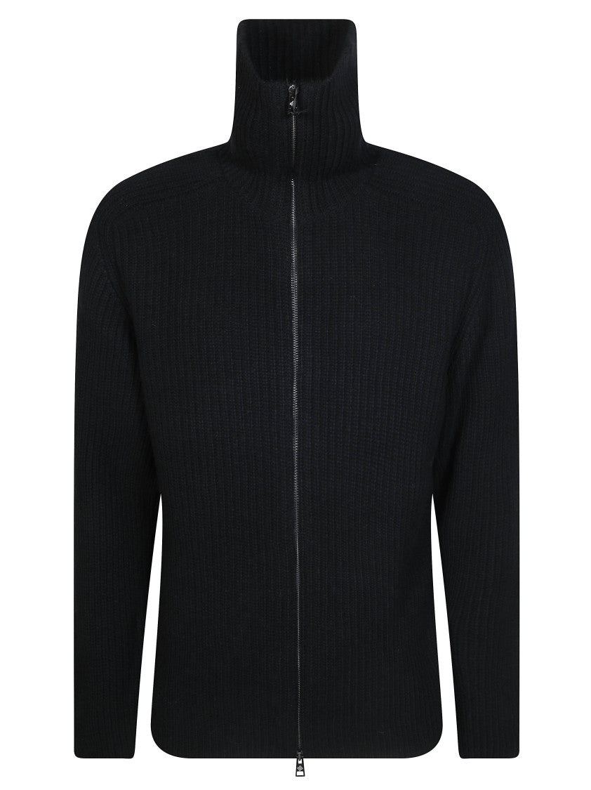 Tagliatore Ribbed Knit High-Collar Zip-Through Knit