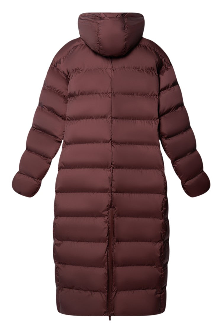 Max Mara Burgundy Quilted Long Coat With Adjustable Hood
