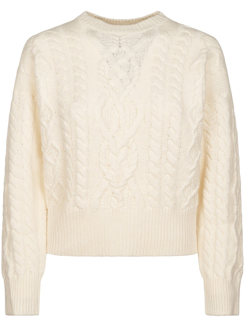 Max Mara Cropped Cable Knit Ribbed Wool Sweater