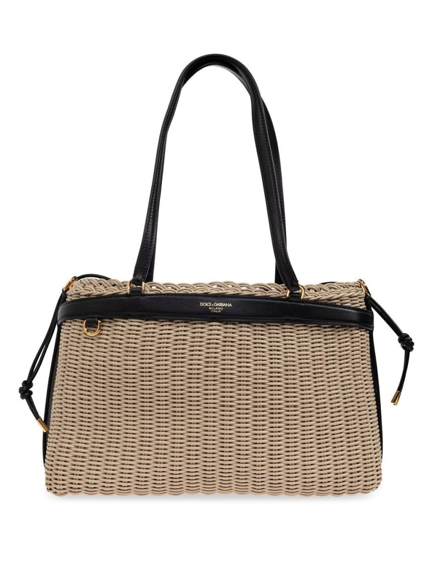 Dolce & Gabbana Woven Structured Handbag With Black Leather Accents