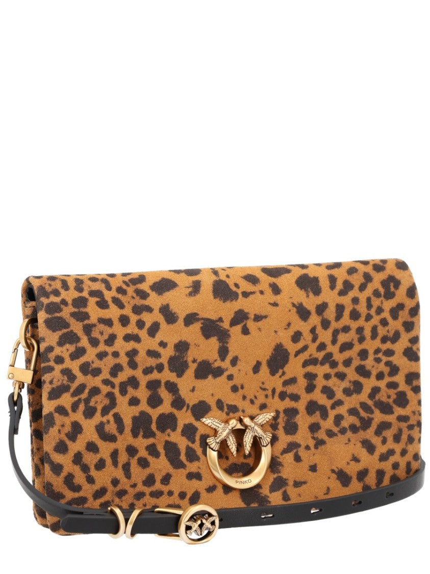 Pinko Leopard Print Gold Emblem Clutch Bag