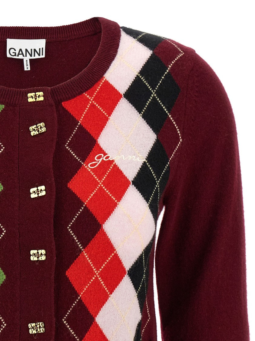 Ganni Burgundy Check' Cardigan