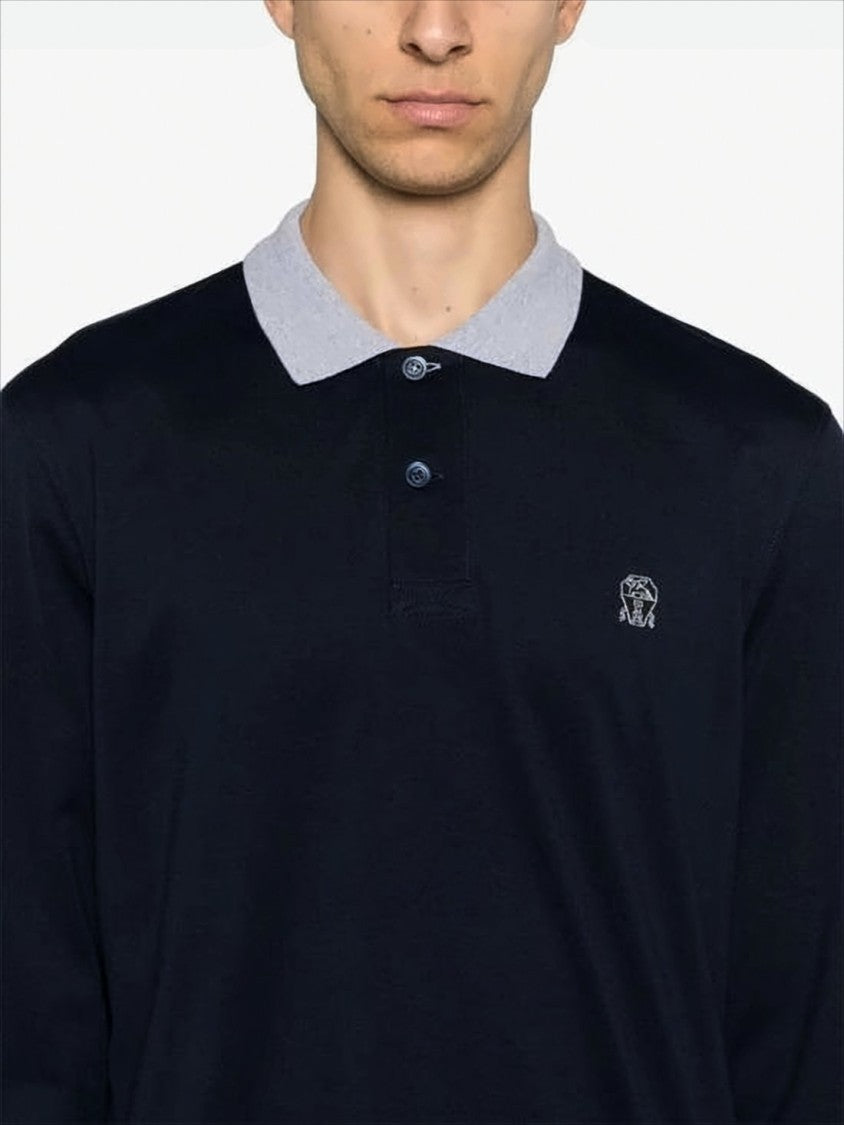 Brunello Cucinelli Relaxed Fit Long-Sleeve Polo Shirt With Contrasting Collar