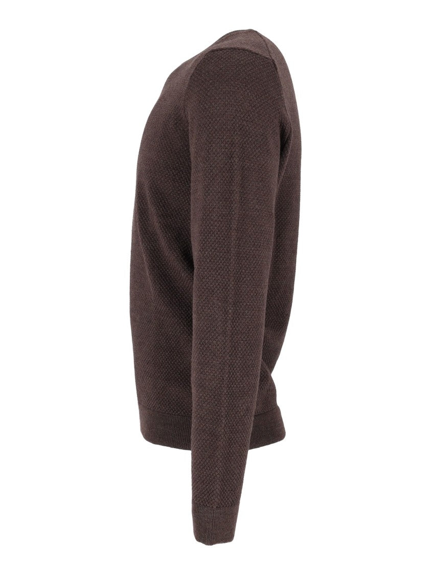 Slowear Zanone Chocolate Brown Giro Textured Crew Neck Sweater