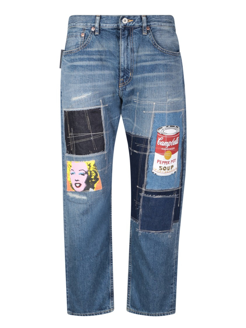 Junya Watanabe Mid-Rise Blue Jeans With Contrast Stitching