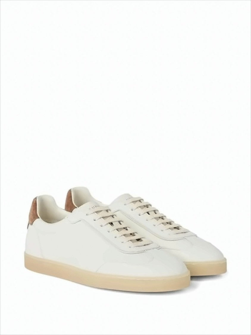 Brunello Cucinelli Low-Profile Deer Leather Sneakers With Suede Heel Tab