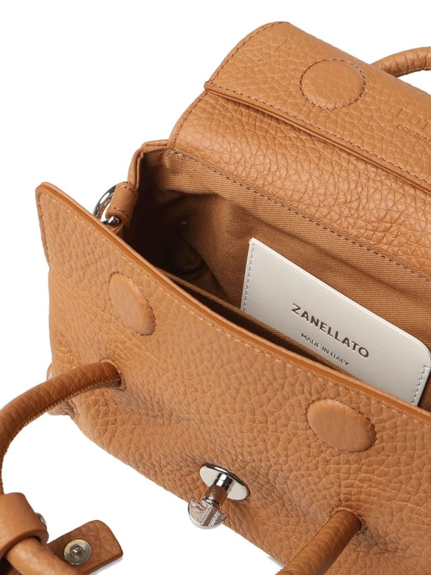 Zanellato Compact Brown Grained Leather Handbag