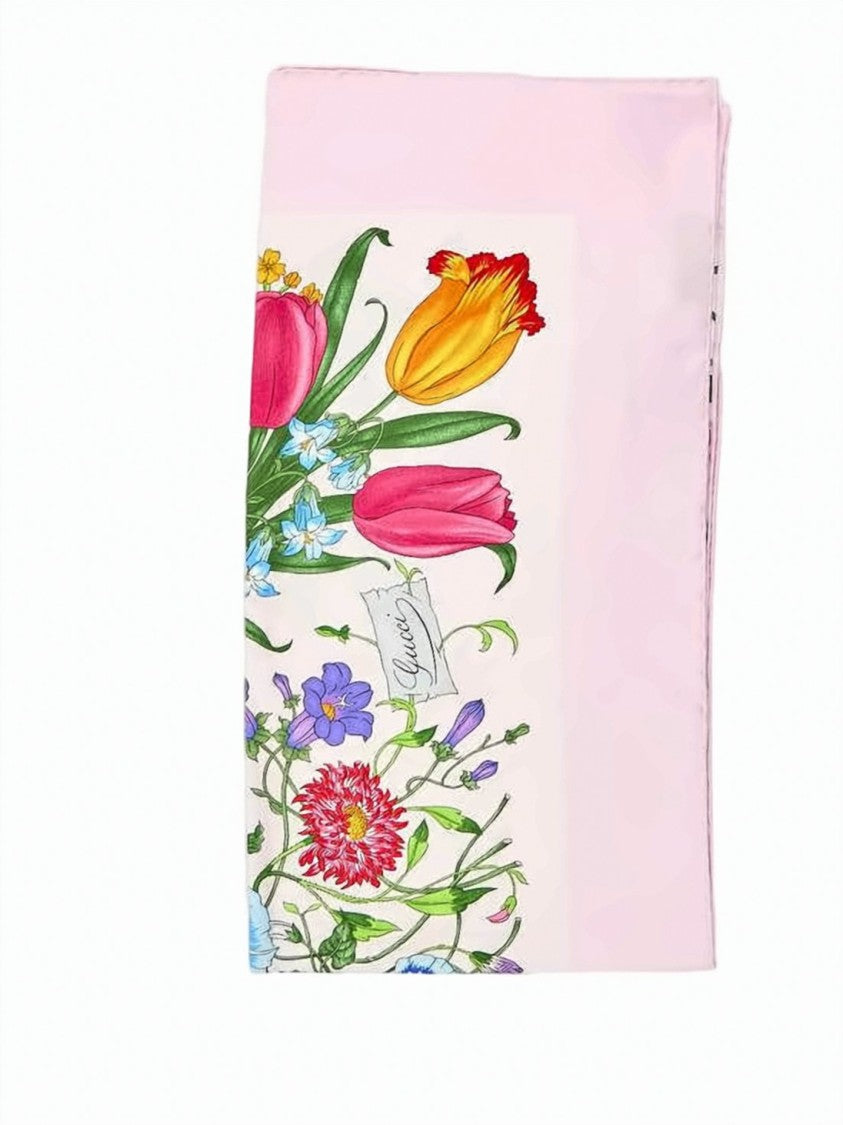 Gucci Floral Print Silk Scarf With Elegant Design