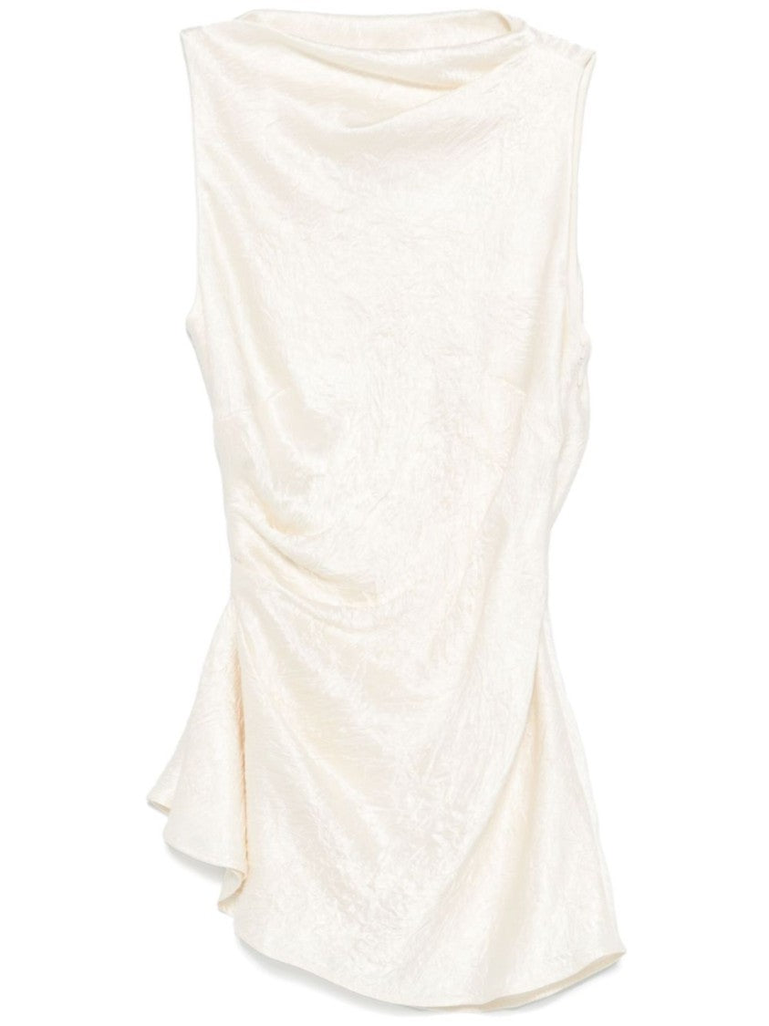 Alexander Mcqueen Draped Light Beige Top With Mock Neck And Concealed Zip