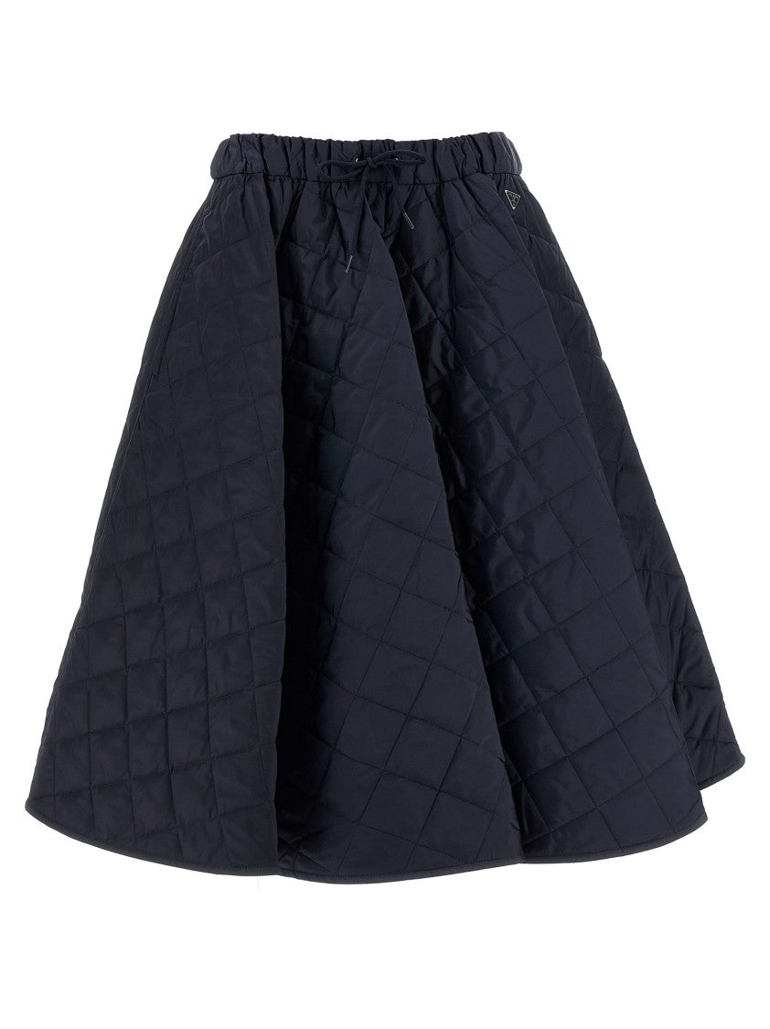 Prada Quilted Midi Skirt With Drawstring Waist And Triangular Logo