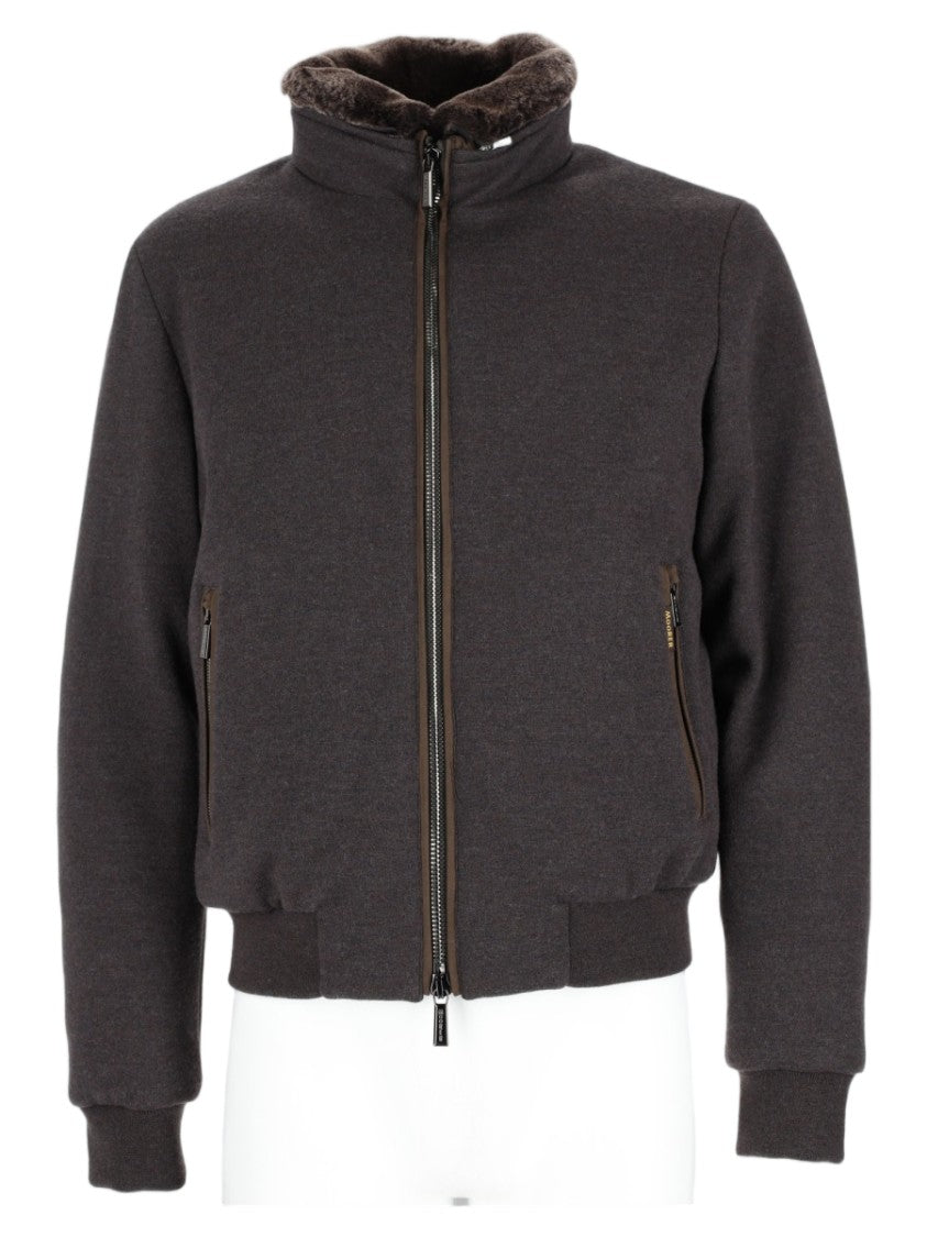 Moorer Brown Sports Jacket With Plush Fur-Lined Collar