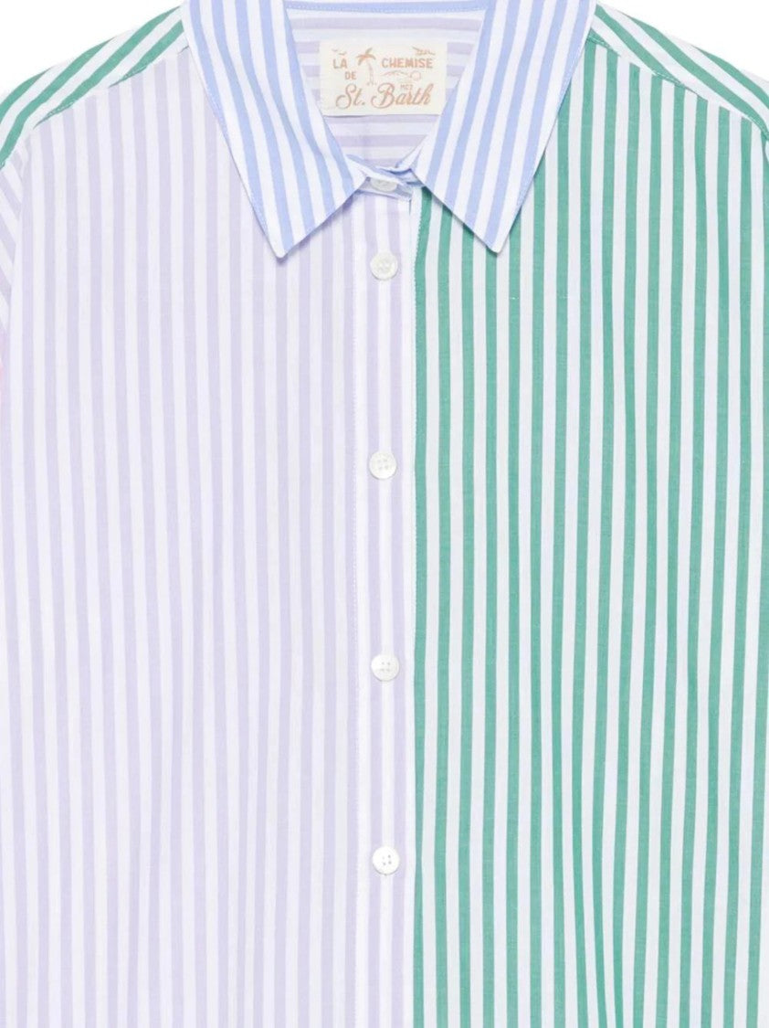 Mc2 Saint Barth Pastel Striped Button-Up Shirt With Embroidered Yoke