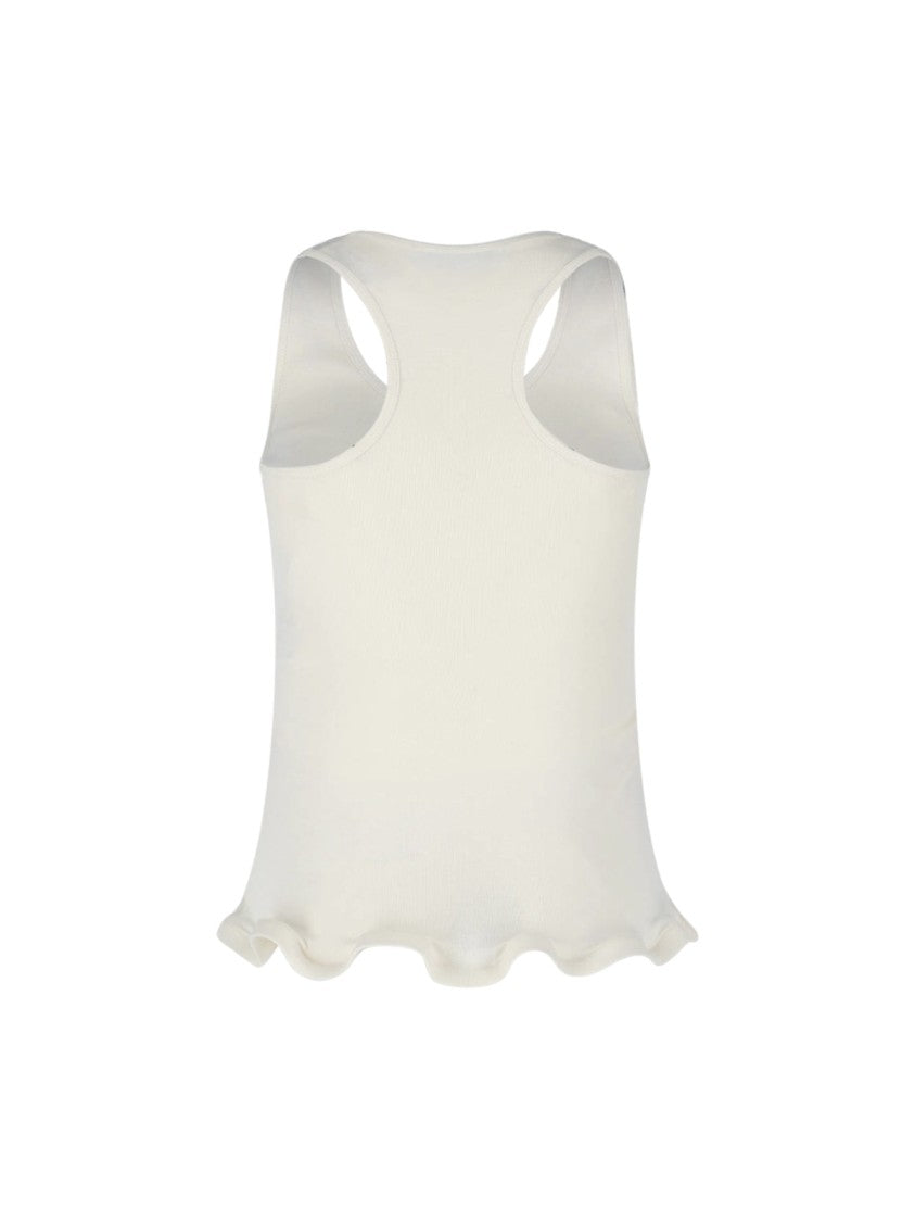 Stella Mccartney Cream Ruffle Hem Cotton Tank Top