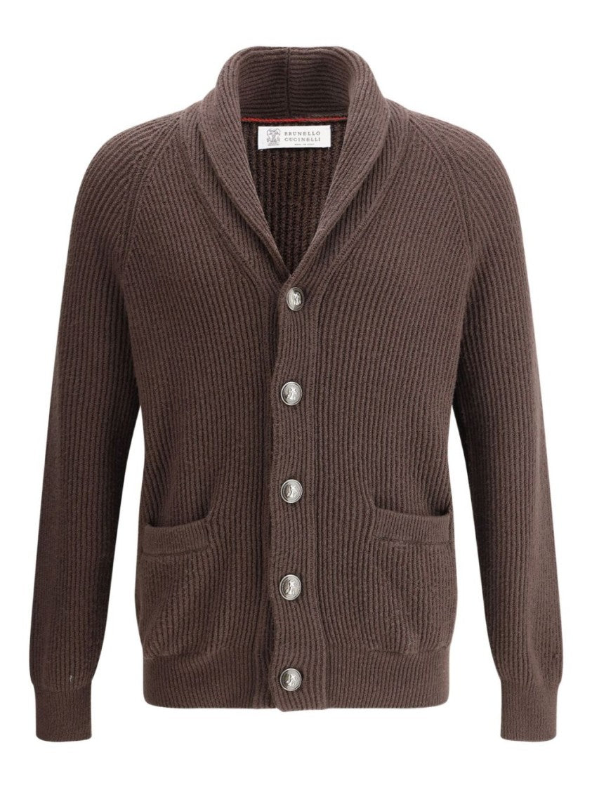 Brunello Cucinelli Shawl Collar Ribbed Knit Sweater