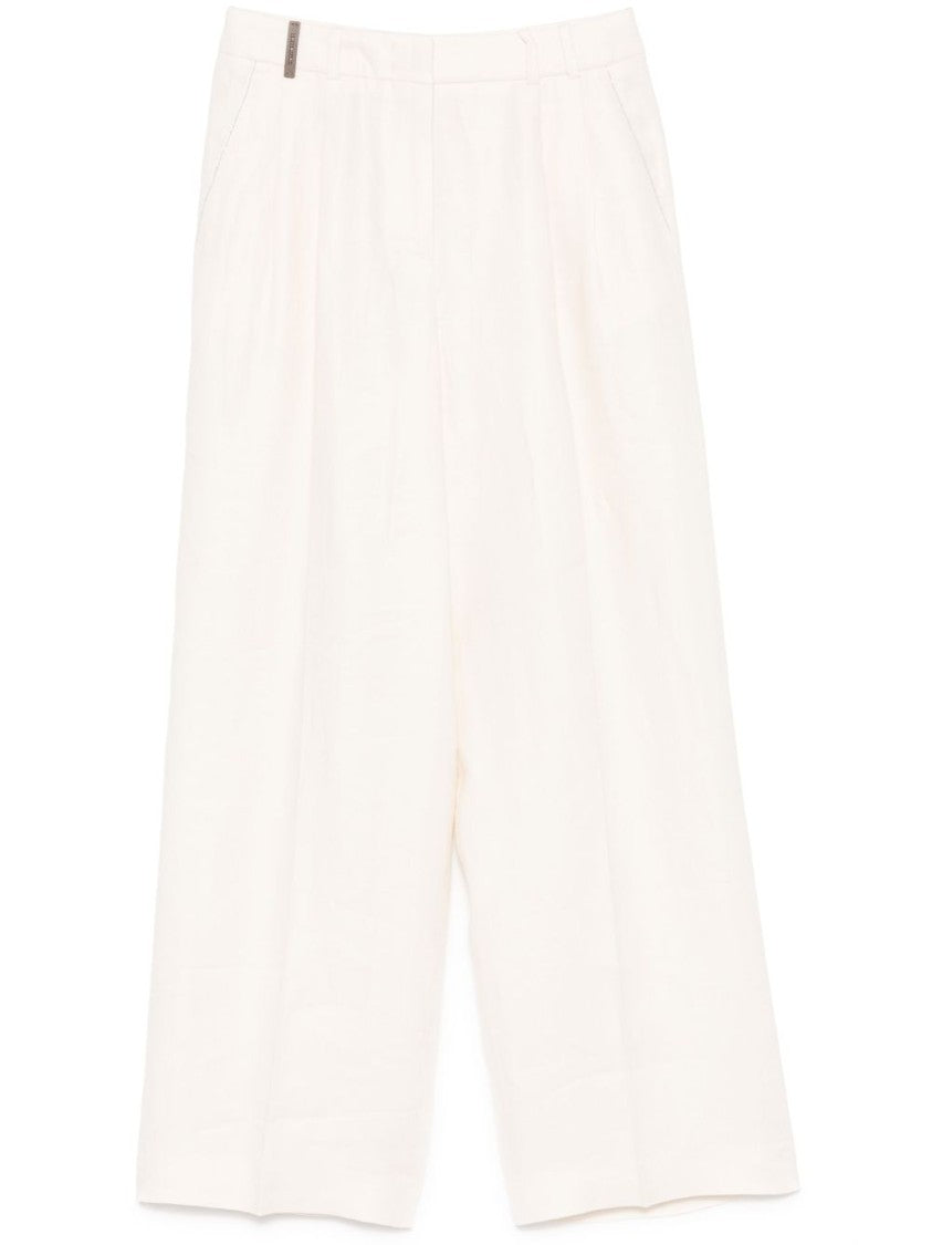Peserico Pleated White Trousers With Hidden Closure
