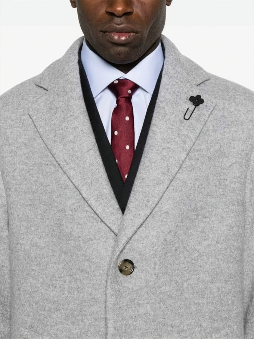 Lardini Mid-Length Tailored Coat With Notch Lapel And Heathered Texture