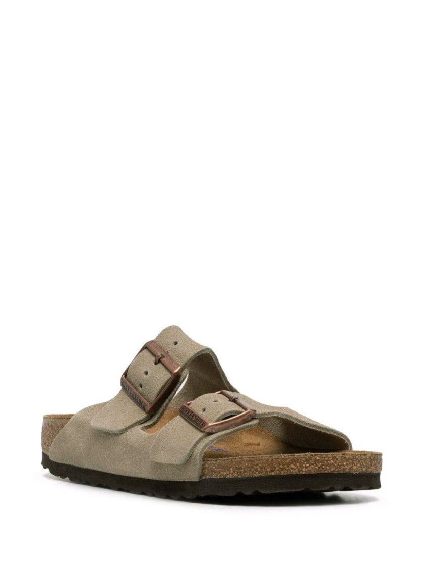Birkenstock Beige Leather Two-Strap Sandals With Cork Footbed