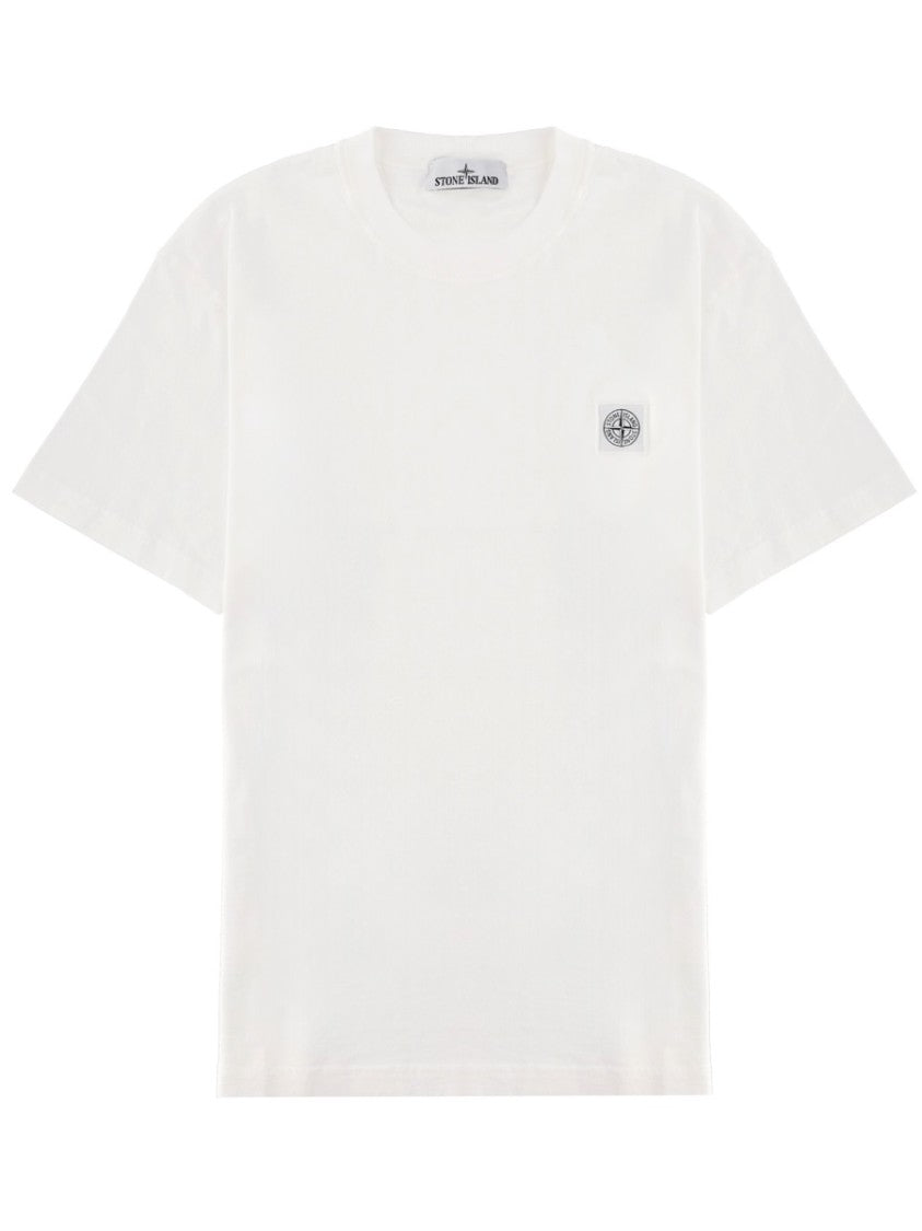 Stone Island White Crew Neck Patch Logo T-Shirt