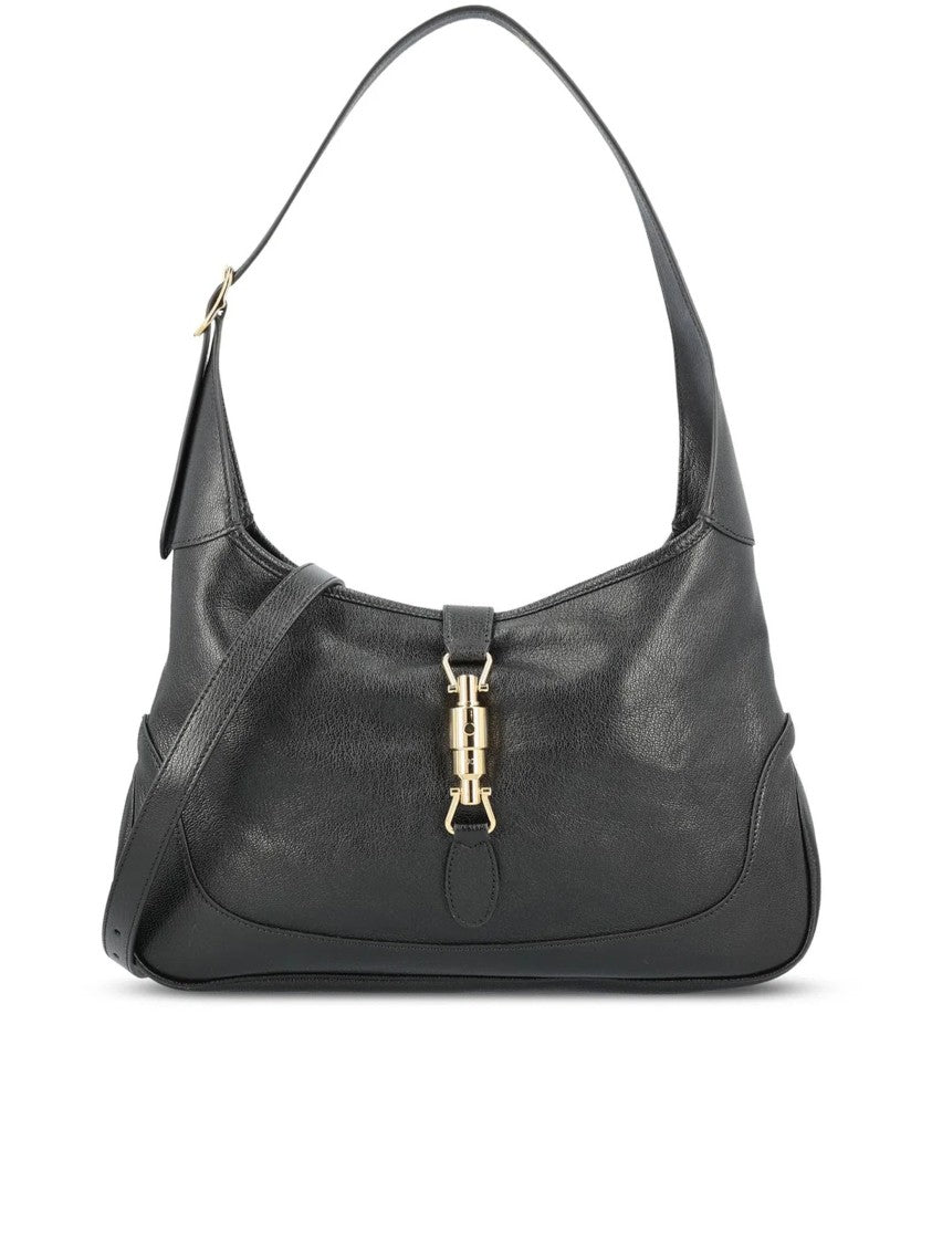 Gucci Structured Black Leather Shoulder Bag With Gold-Tone Clasp