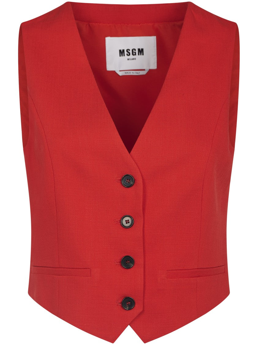 Msgm Tailored Red Vest With V-Neckline