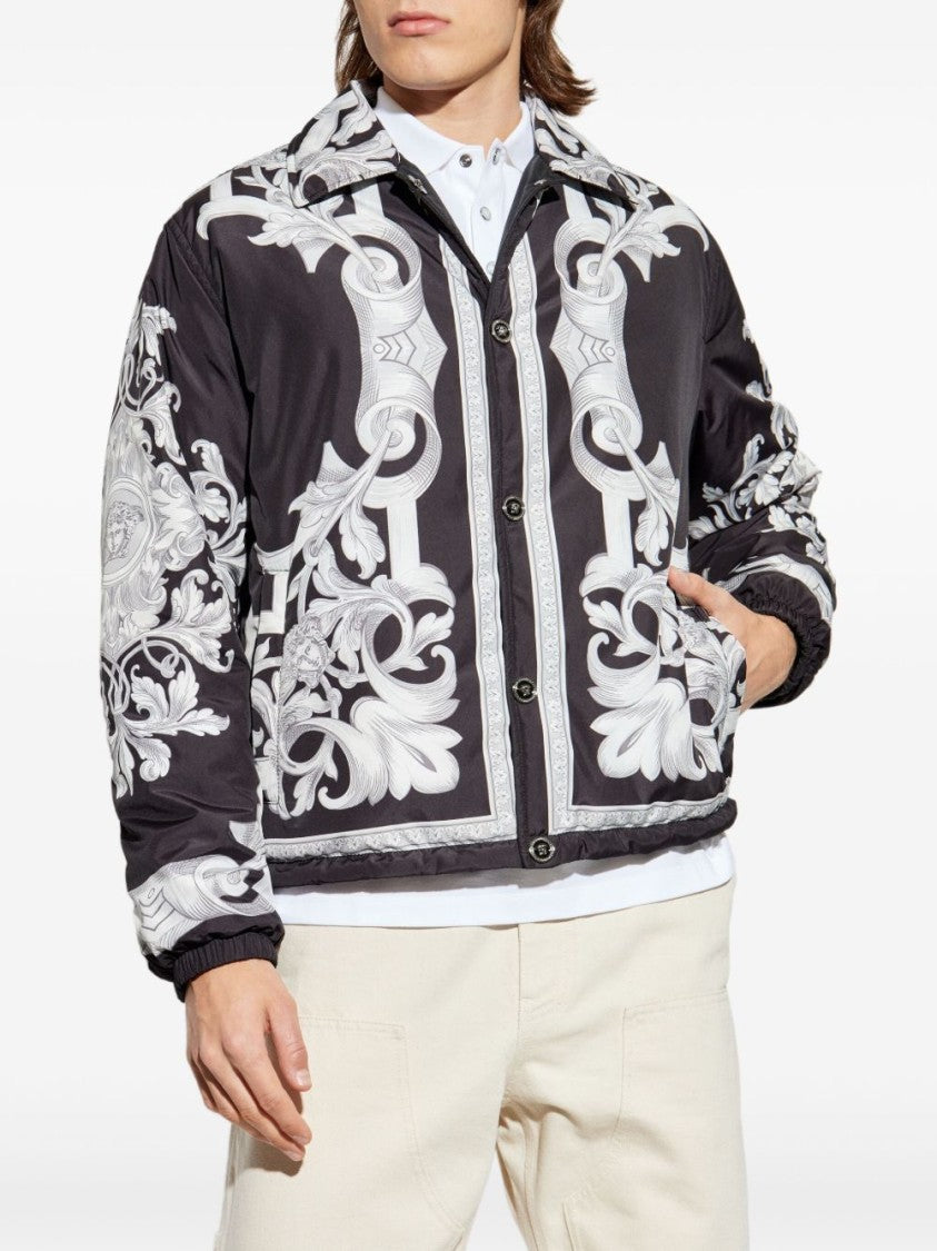 Versace Baroque Patterned Black And Silver Versace Jacket