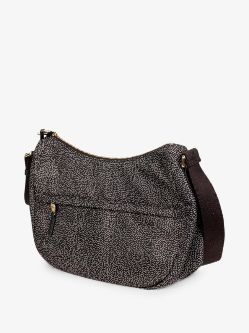 Borbonese Luna Middle Curved Textured Leather Shoulder Bag
