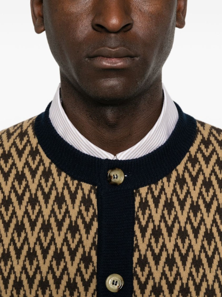 Valentino Garavani Multicolor Short-Sleeved Geometric Zigzag Sweater