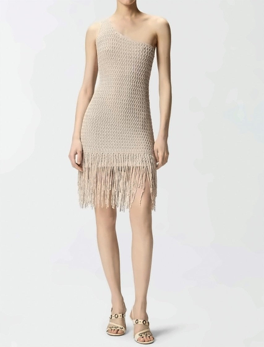 Pinko Juniperos Abito Perforated Fringed Dress