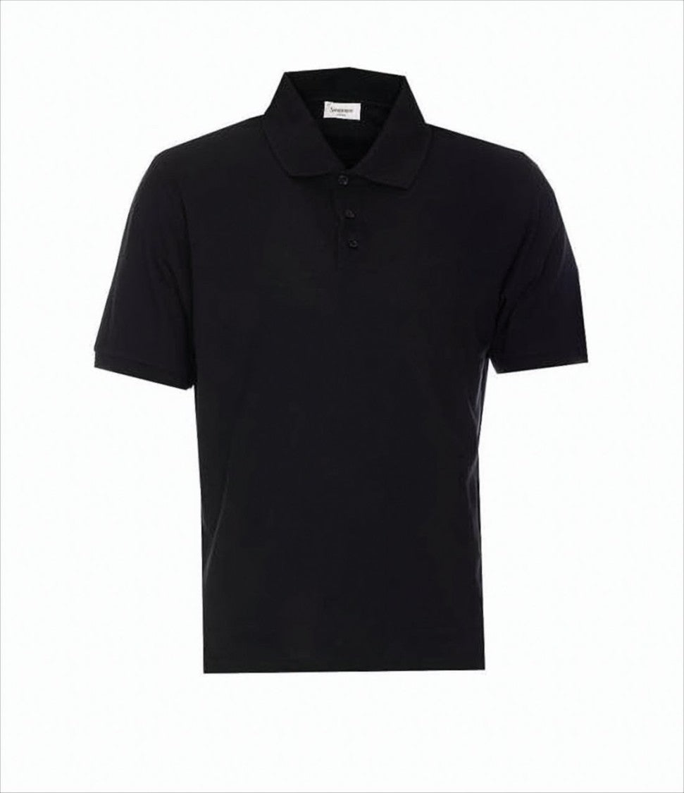 Saint Laurent Minimalist Black Short-Sleeve Polo Shirt With Three-Button Placket