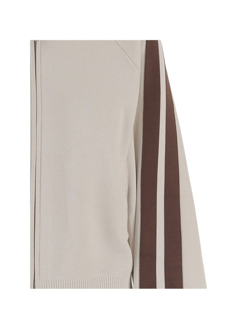 Pinko Beige And Brown Viscose Blend Zip Sweater