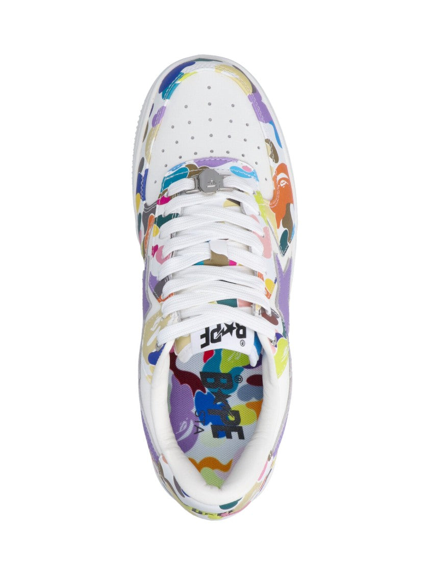 Bape White Multicolor Camouflage Low-Top Star Sneakers