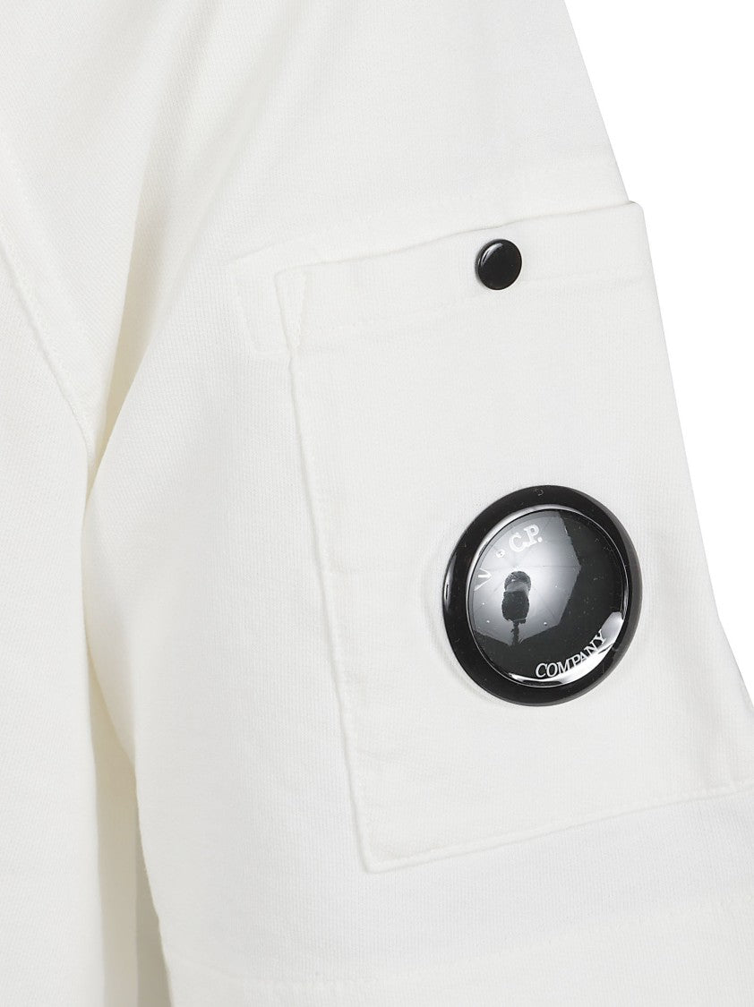 C.P. Company White Crew Neck T-Shirt With Unique Lens Detail