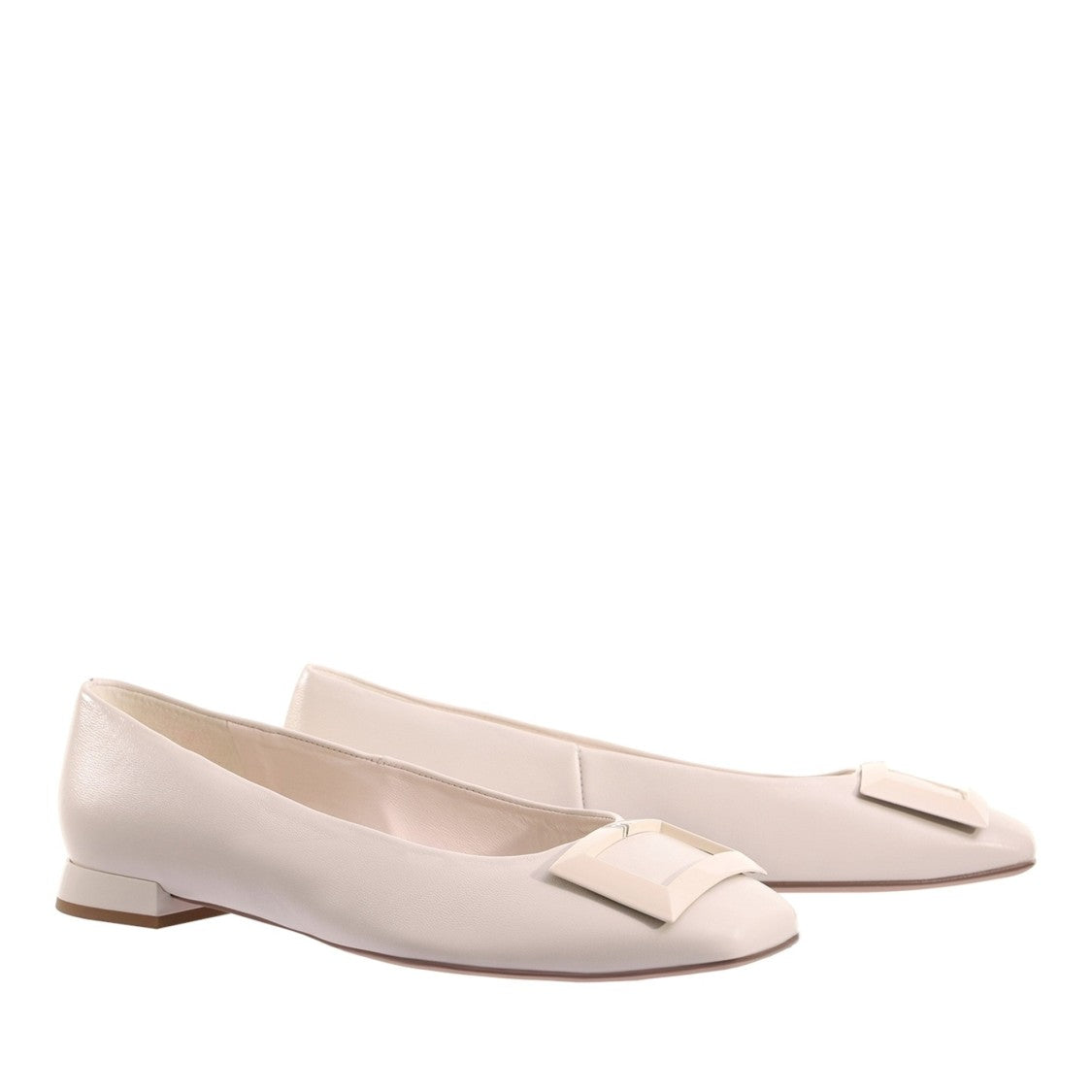 Högl Beige Coco Square Buckle Leather Ballet Flats