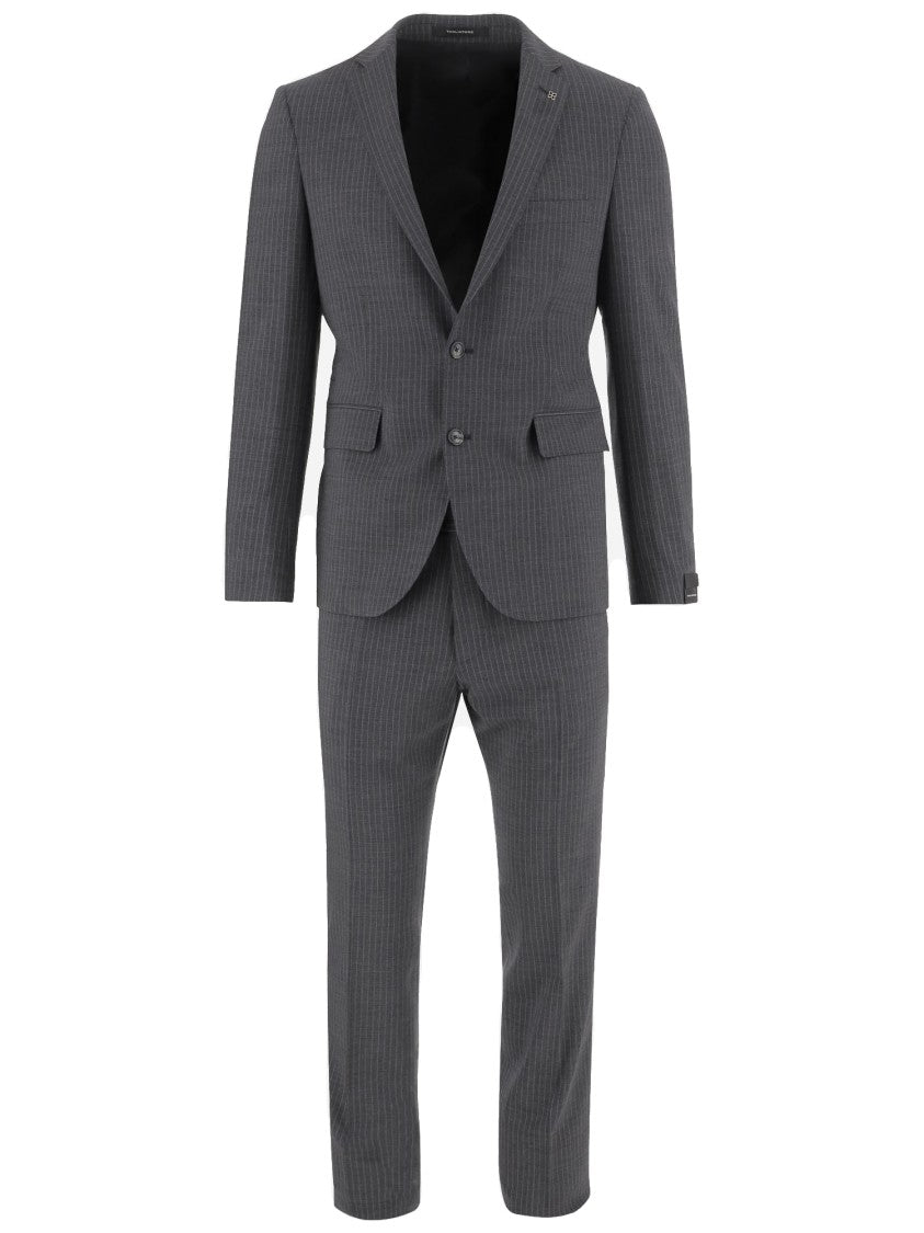 Tagliatore Pinstripe Wool Blend Dress With Classic Reverse Design