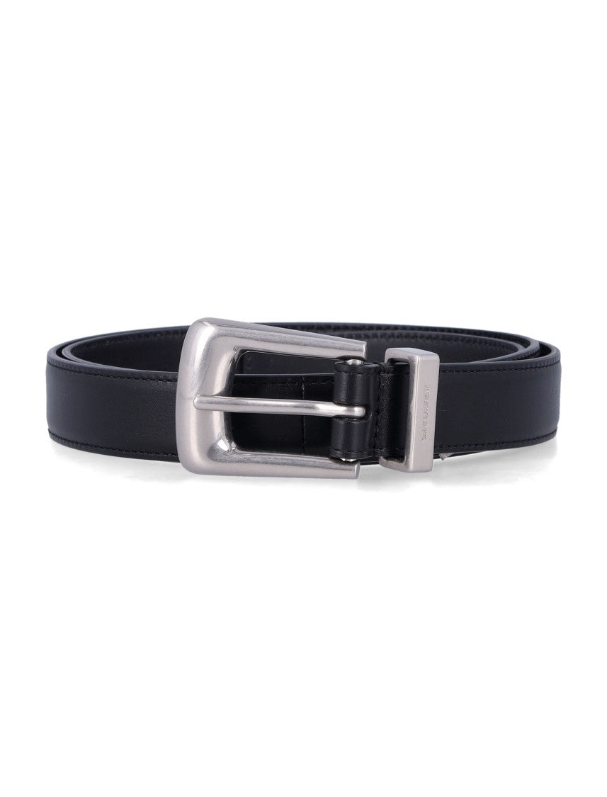Saint Laurent Boucle Folk Black Leather Belt