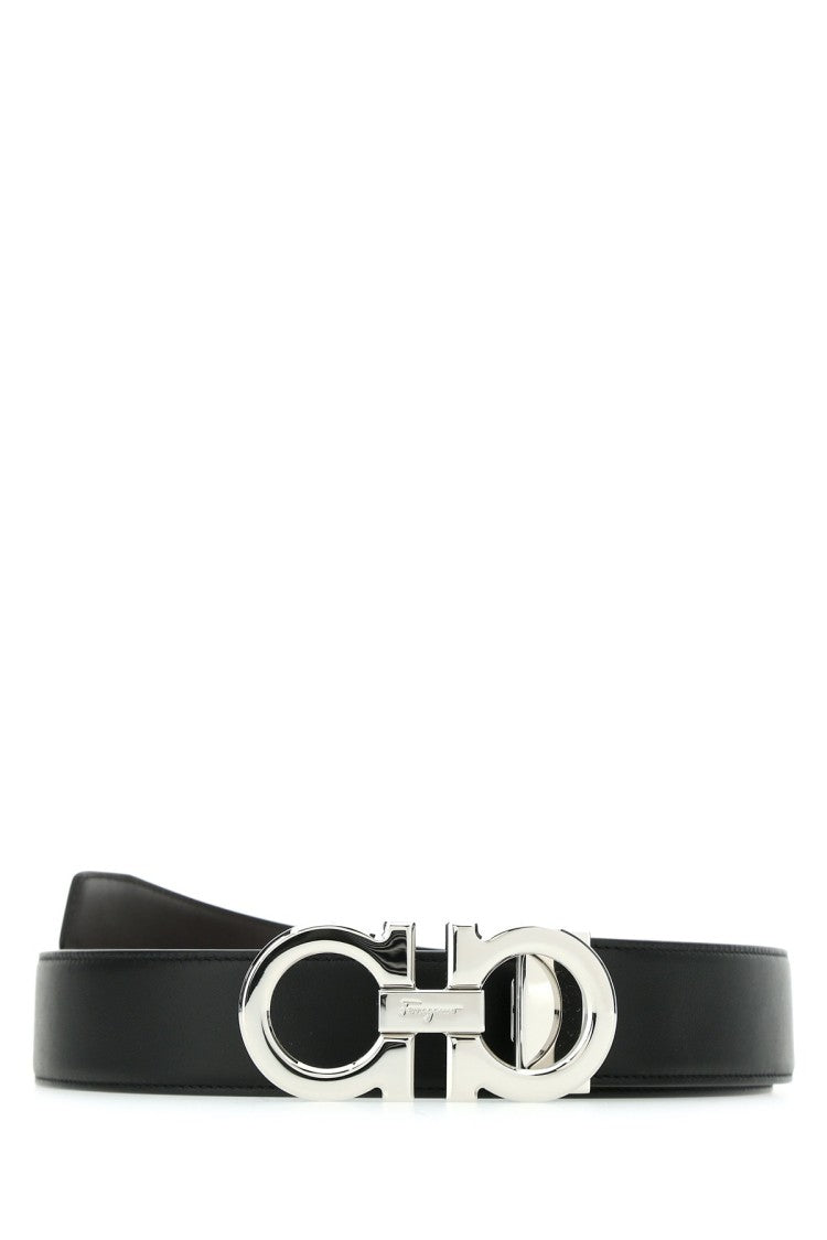 Salvatore Ferragamo Double Adjustment Black Leather Belt With Polished Buckle