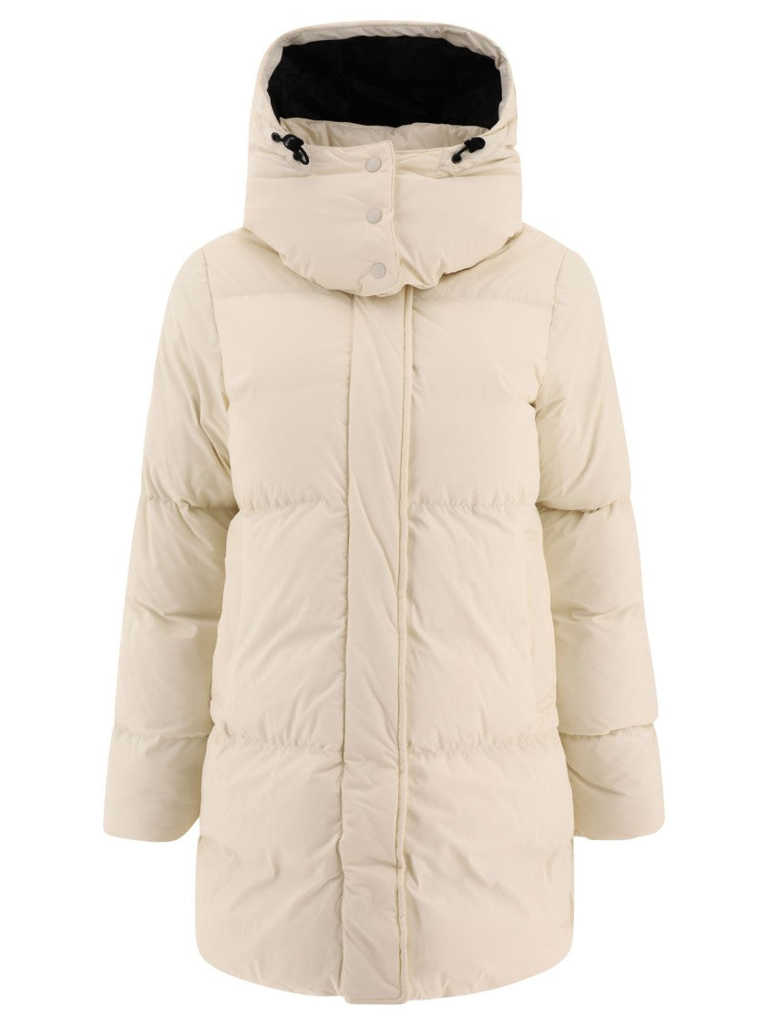 Aspesi Long Hooded Coat With Down And Feather Padding