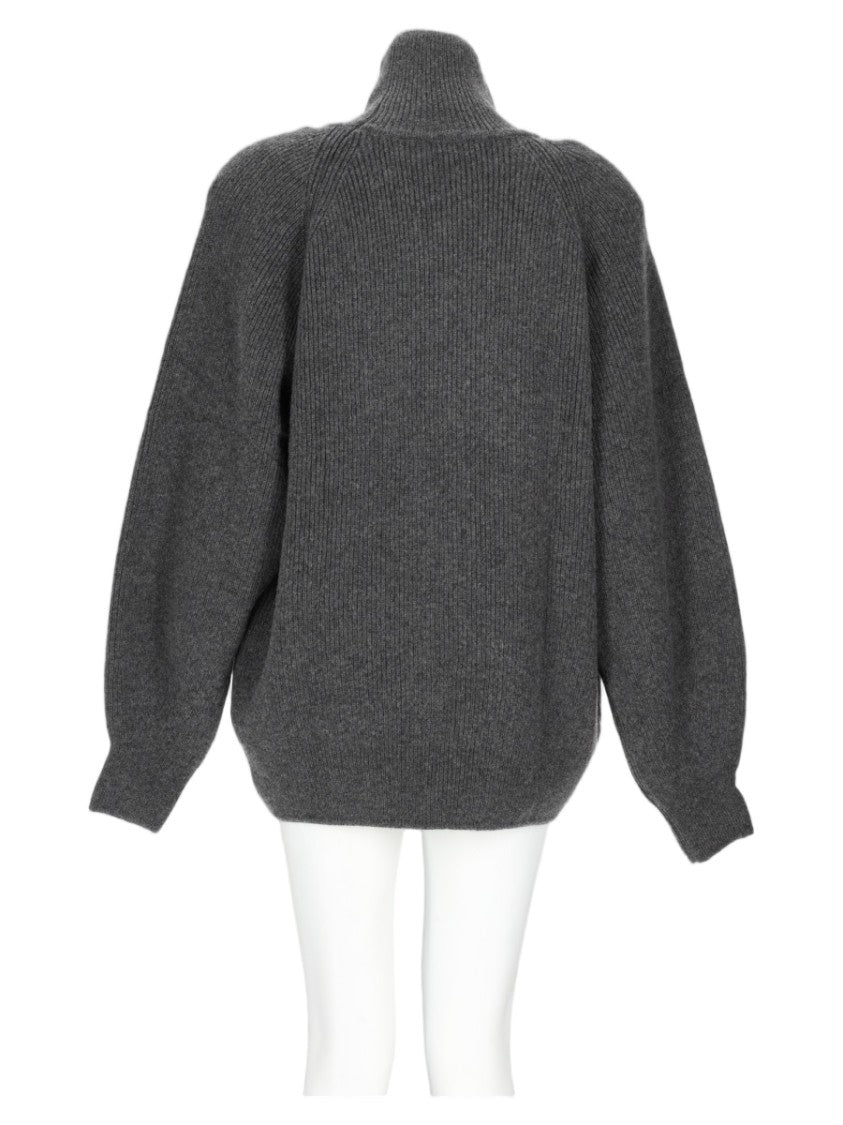 Rotate High Neck Grey Knit Sweater With Oversized Fit