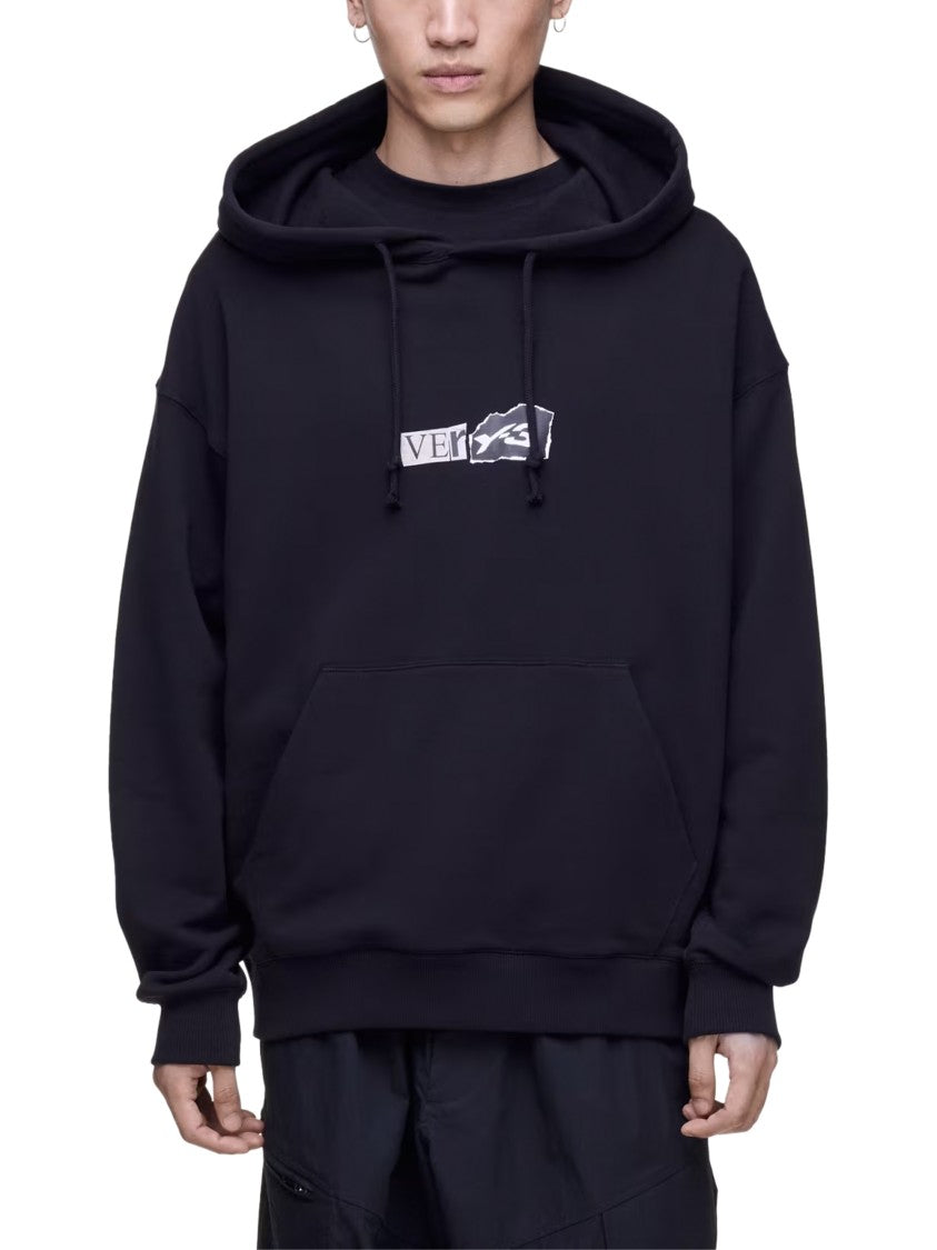 Y-3 Relaxed Fit Black Hoodie With Abstract Graphic