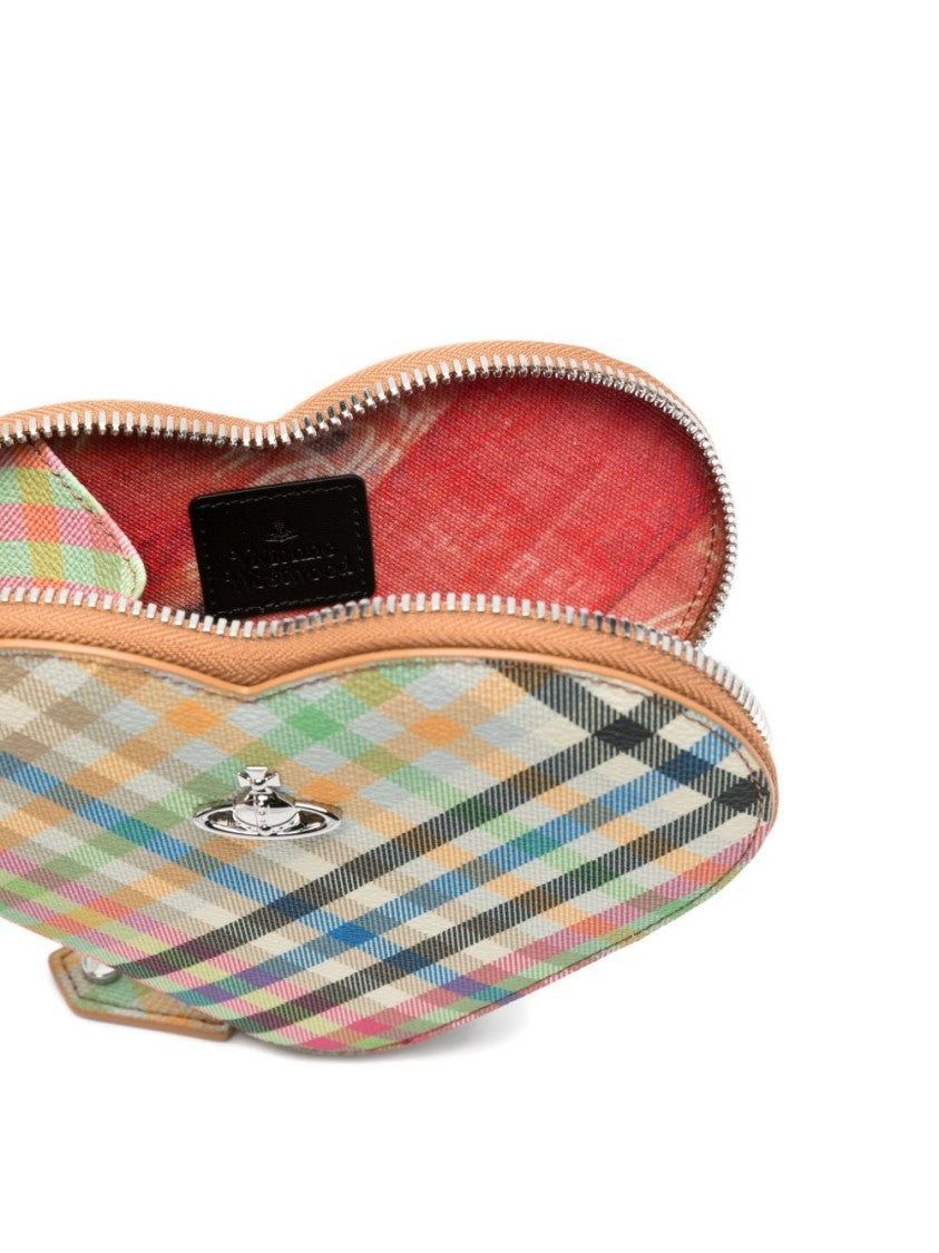 Vivienne Westwood Beige Multicolour Checked Heart Chain Bag