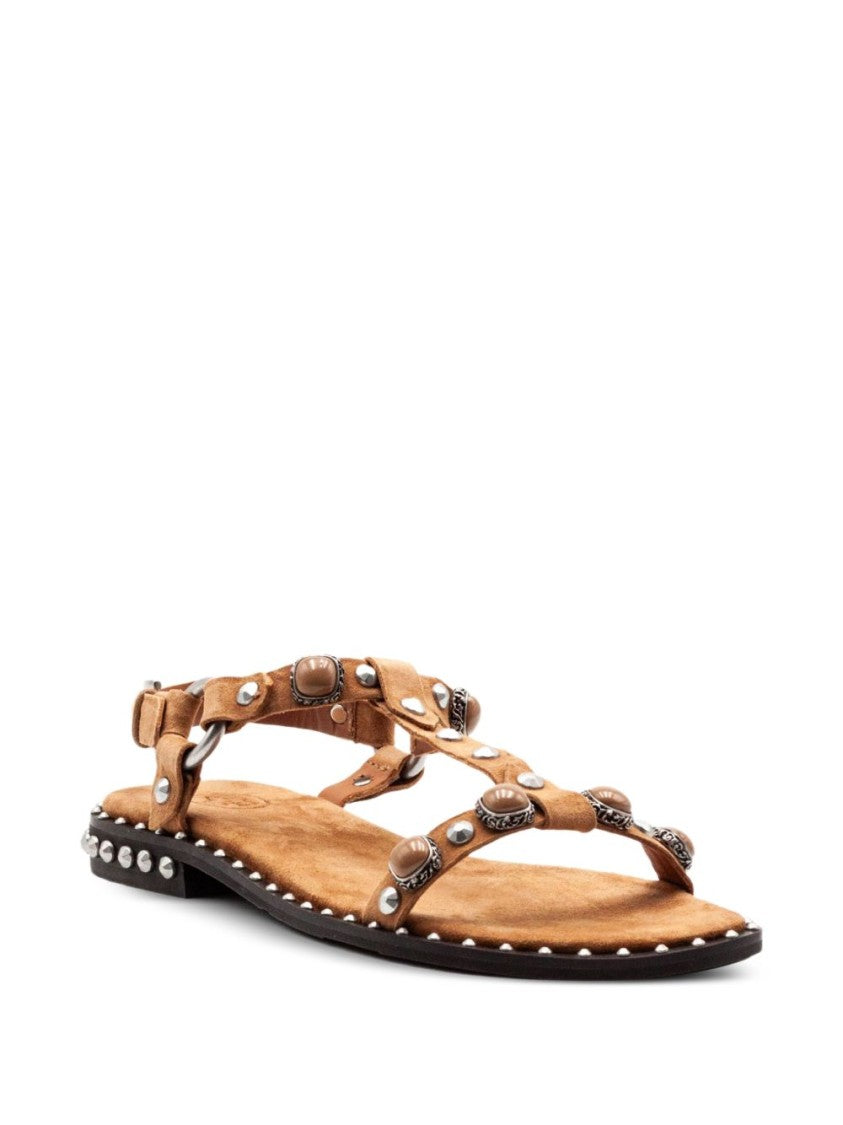 Ash T-Strap Sandals With Brown Stud Embellishments