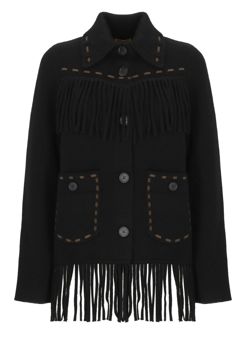 Guest In Residence Black Fringe-Detail Classic Collar Button Jacket